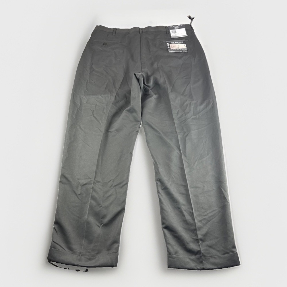 Savane Microfiber Dress Pants Mens 40x32 Green Pleated Cuffed No Stain Chino NEW